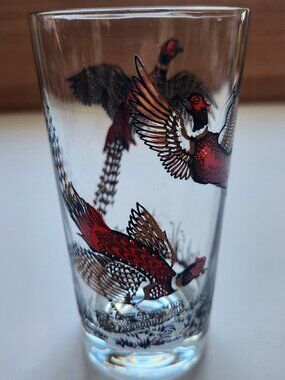 Vintage Pheasant Wildlife Glass • Red & Black Barware